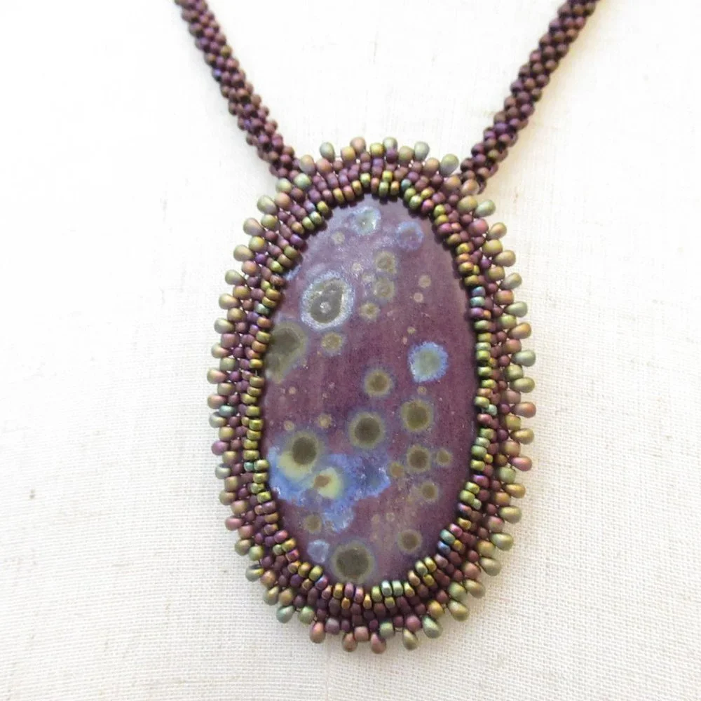 Bead Embroidered Cabochon Necklace